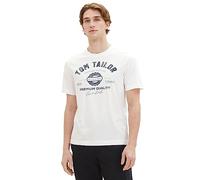 TOM TAILOR Herren T-Shirt mit Logo-Print aus Baumwolle, White, M