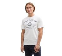 TOM TAILOR Herren T-Shirt mit Logo-Print aus Baumwolle, White, XL