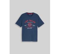 TOM TAILOR Herren T-Shirt mit Logo-Print, blau, Logo Print, Gr. L