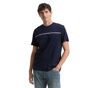 Tom Tailor Herren T-Shirt 10668 – Streifenprint, Logo, Rundhals, 100% Baumwolle, Sky Captain Blau L