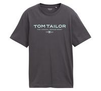 TOM TAILOR Herren T-Shirt - T-Shirt with Print, Rundhals, Regular Fit, Baumwolle Grau L