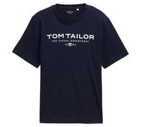 TOM TAILOR Herren T-Shirt - T-Shirt with Print, Rundhals, Regular Fit, Baumwolle L Blau