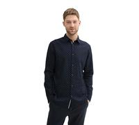TOM TAILOR Herren Tailliertes Hemd mit Alloverprint,36024 - Navy Circle Design, M