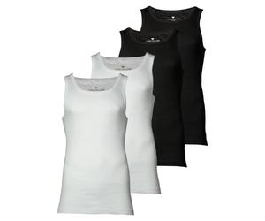TOM TAILOR Herren Tanktop, 4er Pack - Unterhemd, Garron S, einfarbig Weiß/Schwarz XL