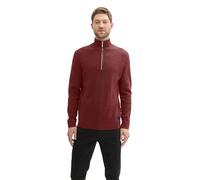 Tom Tailor Herren Troyer Strickpullover aus Baumwolle, 35676 - Burgundy Dark Red Melange, L