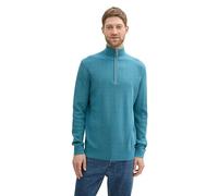 TOM TAILOR Herren Troyer Strickpullover aus Baumwolle, 36299 - Bright Teal Melange, L