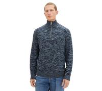 TOM TAILOR Herren Troyer Strickpullover aus Baumwolle, navy multicolor mouline, S