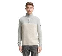 Tom Tailor Herren Troyer-Strickpullover 36946 – Strukturmix, Colorblock Grey/Offwhite – Gr. L
