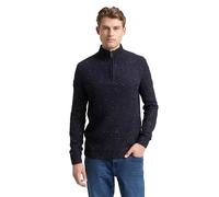 Tom Tailor Herren Troyer Strickpullover 36942 - Strukturmix - Navy Melange Multi Neps - M