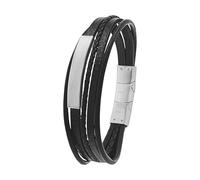 Tom Tailor Identarmband für Herren – Edelstahl und Leder, 20+1,5 cm, Schwarz – 2100694