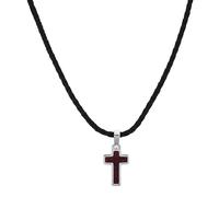 Tom Tailor Jungen Halskette 2101425 Leder braun mit Kreuzanhänger Edelstahl
