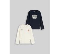 Langarmshirt TOM TAILOR, Jungen, Gr. 104/110, weiß (sky captain blau), Single Jersey, Obermaterial: 100% Baumwolle, bedruckt, regular fit hüftbedeckend, Rundhals, abgesteppte Kante, Shirts Langarmshir
