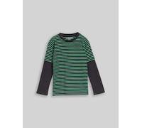 TOM TAILOR Jungen Oversize Langarmshirt im 2-in-1-Look, grün, Gestreift, Gr. 128/134