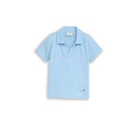 Poloshirt TOM TAILOR, Jungen, Gr. 104/110, blau (light cloudy), Web, Obermaterial: 100% Baumwolle, unifarben, normal hüftbedeckend, V-Ausschnitt, abgesteppte Kante, Shirts, Sommershirt für Boys (99764