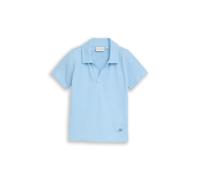 Poloshirt TOM TAILOR, Jungen, Gr. 128/134, blau (light cloudy), Web, Obermaterial: 100% Baumwolle, unifarben, normal hüftbedeckend, V-Ausschnitt, abgesteppte Kante, Shirts, Sommershirt für Boys (99764