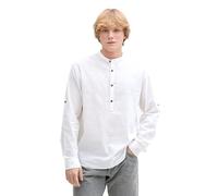 Langarmhemd TOM TAILOR DENIM, Herren, Gr. XL, N-Gr, weiß, Obermaterial: 55% Leinen, 45% Baumwolle, unifarben, casual, relaxed fit Po-bedeckend, Langarm Manschette, Hemden, mit Leinenanteil (73575246-X