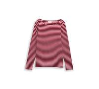 Langarmshirt TOM TAILOR, Damen, Gr. XXL, rot sanftes weiß stripe, Jersey, Obermaterial: 97% Baumwolle, 3% Elasthan, gestreift, regular fit taillenbedeckt, U-Boot-Ausschnitt, gerader Abschluss, Shirts,