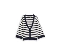 Cardigan TOM TAILOR, Damen, Gr. XL, blau (weiß sky blau knit stripe), Strick, Obermaterial: 85% Viskose, 15% sonstige Fasern, gestreift, loose fit normal, V-Ausschnitt, Strickjacken, mit Streifen Must