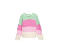 Jacquardpullover TOM TAILOR, Jungen, Gr. 104, multicolor grün block stripe, Strick, Obermaterial: 52% Viskose, 27% Polyester, 21% Polyamid, gestreift, regular fit taillenbedeckt, Rundhals, Pullover, m