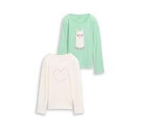 TOM TAILOR Mädchen Langarmshirt mit Print im 2er-Pack, weiß, Uni, Gr. 92/98