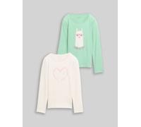TOM TAILOR Mädchen Langarmshirt mit Print im 2er-Pack, weiß, Uni, Gr. 92/98