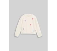 Strickpullover TOM TAILOR, Mädchen, Gr. 128/134, beige (gardenia weiß), Strick, Obermaterial: 52% Viskose, 27% Polyester, 21% Polyamid, bestickt, regular fit normal, Rundhals, Pullover Strickpullover,
