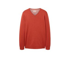 Tom Tailor - Melierter Pullover mit V-Ausschnitt warm red melange - Gr. - XL