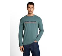 Langarmshirt TOM TAILOR, Herren, Gr. 3XL, grün (deep bluish grün), Single Jersey, Obermaterial: 100% Baumwolle, regular fit taillenbedeckt, Rundhals, Bündchen, Shirts Langarmshirt, mit Logo Print (738