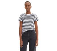 Tom Tailor Denim Damen Boxy Fit T-Shirt 31641 - gestreift aus Bio-Baumwolle - White Black Stripe, M