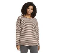 TOM TAILOR MY TRUE ME Damen Plussize Gestreiftes Langarmshirt aus Bio-Baumwolle 1026794, 27685 - Brown Creme Stripe, 48 Große Größen