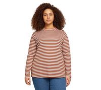 TOM TAILOR MY TRUE ME Damen Plussize Langarmshirt mit kurzem Stehkragen 1028636, 28792 - Cold Beige Rust Stripe, 48 Große Größen