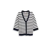 Cardigan TOM TAILOR PLUS, Damen, Gr. 46, weiß sky blau knit stripe, Strick, Obermaterial: 85% Viskose, 15% Polyamid, gestreift, loose fit normal, V-Ausschnitt, Rippbündchen, Strickjacken, mit Streifen