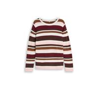 Strickpullover TOM TAILOR PLUS "TTP Pullover", Damen, Gr. 44, braun (camel braun rot stripe), Strick, Obermaterial: 100% Baumwolle, gestreift, regular fit hüftbedeckend, Rundhals, Rollkante, Pullover