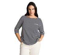 T-Shirt TOM TAILOR PLUS, Damen, Gr. 44, navy blau sanftes weiß stripe, Single Jersey, Obermaterial: 97% Baumwolle, 3% Elasthan, bedruckt, gestreift, regular fit normal, U-Boot-Ausschnitt, gerader Absc