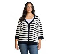 Cardigan TOM TAILOR PLUS, Damen, Gr. 52, weiß sky blau knit stripe, Strick, Obermaterial: 85% Viskose, 15% Polyamid, gestreift, loose fit normal, V-Ausschnitt, Rippbündchen, Strickjacken, mit Streifen