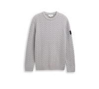 Rundhalspullover TOM TAILOR, Damen, Gr. XXL, grau sanftes weiß plated, Strick, Obermaterial: 60% Baumwolle, 40% Polyacryl, Strukturmuster, regular fit normal, Rundhals, Rippbündchen, Pullover Rundhals
