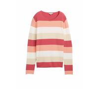 Tom Tailor Damen Strickpullover mit Rundhals, 37227 - Red Apricot Block Stripe, M