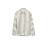 Langarmhemd TOM TAILOR, Herren, Gr. M, N-Gr, gree weiß big stripe, Web, Obermaterial: 100% Baumwolle, gestreift, regular fit normal, Manschette, Hemden, mit Brust Tasche (24384816-M) gree weiß big str