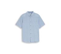 Kurzarmhemd TOM TAILOR, Herren, Gr. 3XL, N-Gr, bleeched blau check, Web, Obermaterial: 55% Leinen, 45% Baumwolle, gemustert, regular fit normal, ohne Ausschnitt, Hemden, mit Button-Down Kragen (667484
