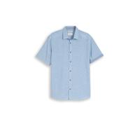 Kurzarmhemd TOM TAILOR, Herren, Gr. XL, N-Gr, bleeched blau chamb, Web, Obermaterial: 55% Leinen, 45% Baumwolle, unifarben, regular fit normal, gerader Abschluss, Hemden, mit Kent Kragen (51789738-XL)