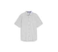 Tom Tailor - Regular Fit Kurzarmhemd mit Leinenanteil white leaf green small stripe - Gr. - M