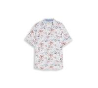 Tom Tailor - Regular Fit Resort Hemd mit Leinenanteil white colorful palm design - Gr. - L