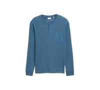 Tom Tailor - Ripp Henley Langarmshirt mit Brusttasche real teal blue - Gr. - XL