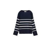 Tom Tailor Ripp-Langarmshirt mit Bio-Baumwolle, blau/offwhite, unregelmäßiger Streifen, M