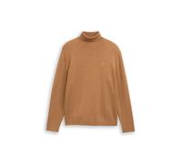 Rollkragenpullover TOM TAILOR, Herren, Gr. M, mid braun melange, Strick, Obermaterial: 100% Baumwolle, unifarben, regular fit hüftbedeckend, Rundhals, Flachstrickbündchen, Pullover, im Strick-Design (