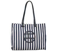 Shopper TOM TAILOR "Romy" Gr. B/H/T: 39 cm x 30,5 cm x 13,5 cm, blau Damen Taschen Handtaschen Shopper aus Baumwollgewebe mit 3D-Logoelement und Blockstreifen (33395627-0)