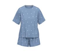 Shorty TOM TAILOR "Charlotte", Damen, Gr. 40L, blau, Single Jersey, Obermaterial: 100% Baumwolle, bequem kurz, Rundhals, Homewear-Sets Shorty, gepunktet, Kurzarm, Rundhalsausschnitt, kurze Hose, femin