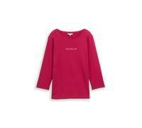 Tom Tailor Damen 1048941 Slim Fit Langarmshirt Mit Glitzer-Logo, 38999 - Dark Pink, XL EU