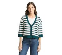 Cardigan TOM TAILOR, Damen, Gr. XL, weiß grün knit stripe, Strick, Obermaterial: 85% Viskose, 15% sonstige Fasern, gestreift, loose fit normal, V-Ausschnitt, Strickjacken, mit Streifen Muster (7893023