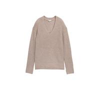 Strickpullover TOM TAILOR, Damen, Gr. 3XL, beige (soft taupe melange), Rippstrick, Obermaterial: 55% Baumwolle, 25% Polyacryl, 20% Polyester, Strukturmuster, regular fit taillenbedeckt, V-Ausschnitt,